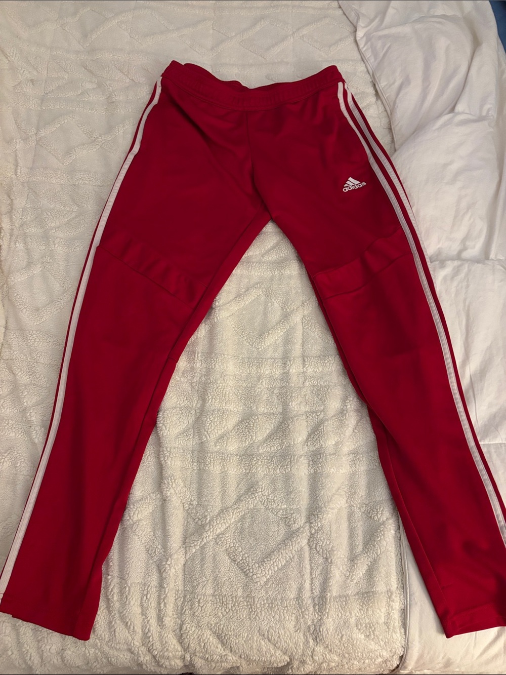 adidas Red Kids Joggers with White Side Stripes